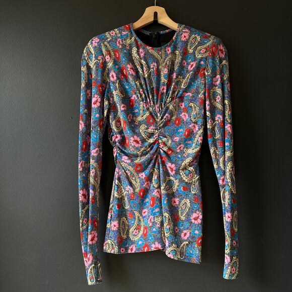 ISABEL MARANT Linazi Gathered Printed Jersey Top Size 36 - Picture 4 of 15